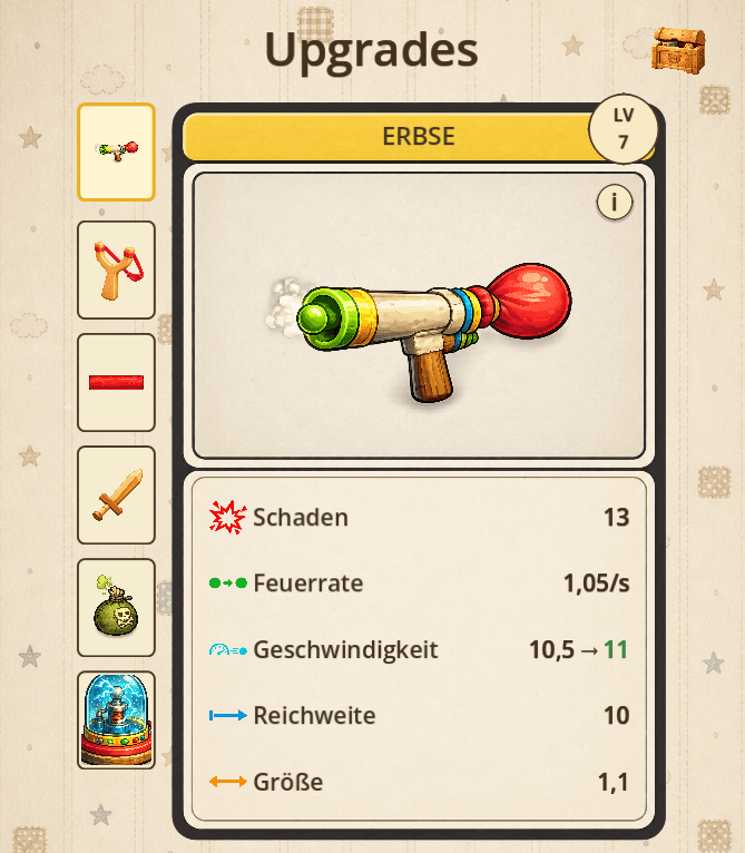 Upgrade-Menü für Waffen und Ausrüstung